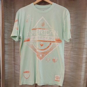Men's American Fighter Big Spell Out Light Blue T-Shirt Large